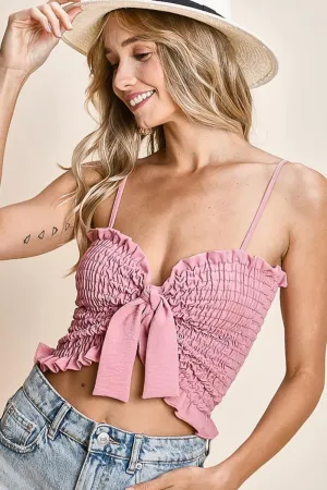 🌸 BiBi Ruffled Smocked Ribbon Detail Cami 🌸