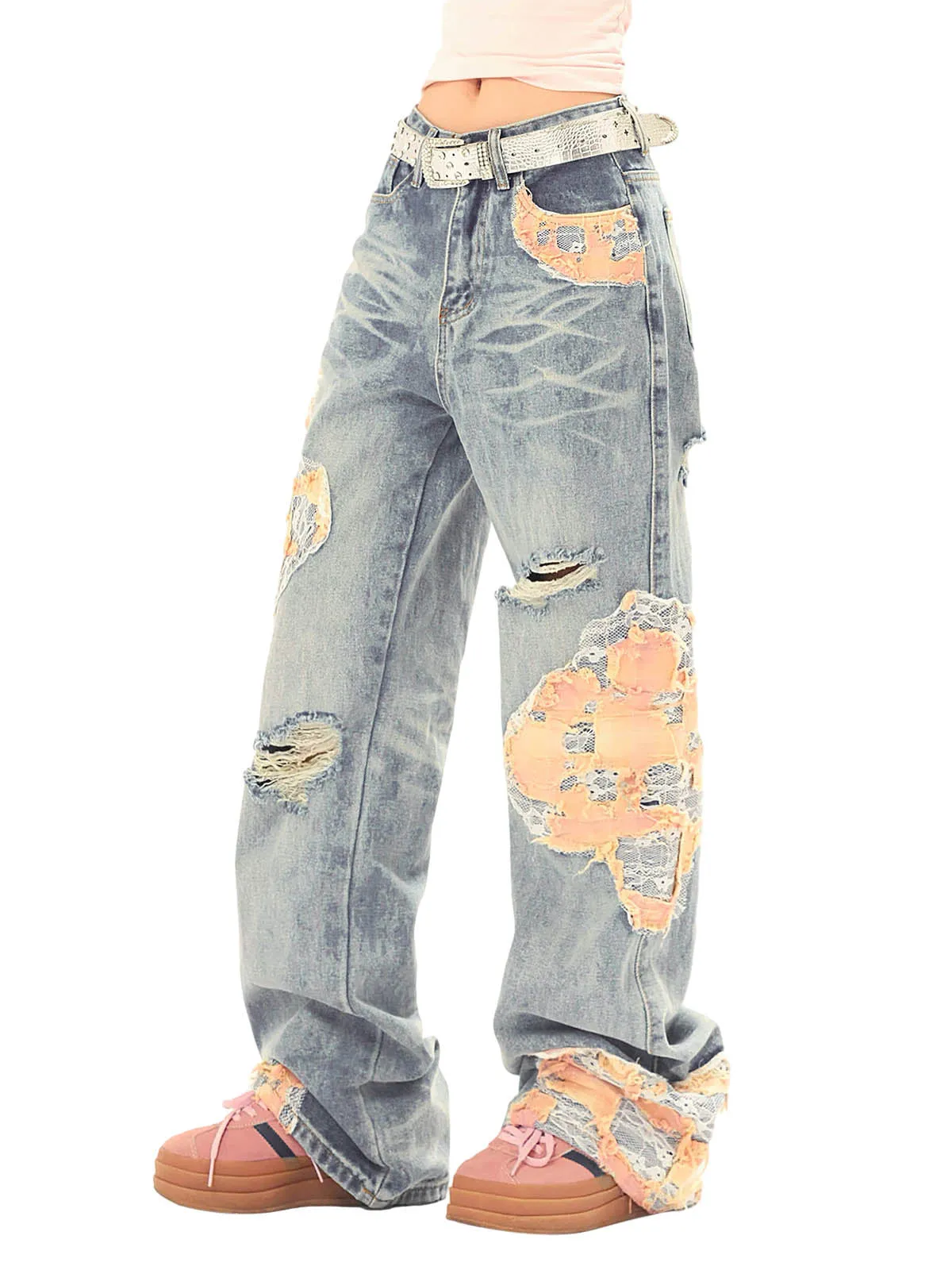 1984 Vintage Lace Patchwork Baggy Jeans