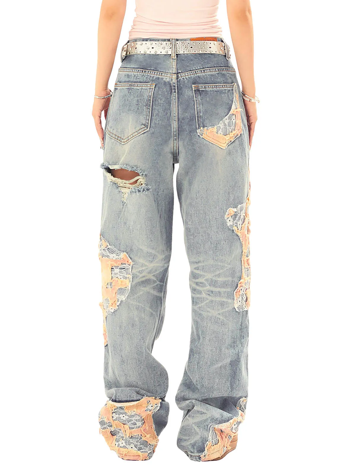 1984 Vintage Lace Patchwork Baggy Jeans