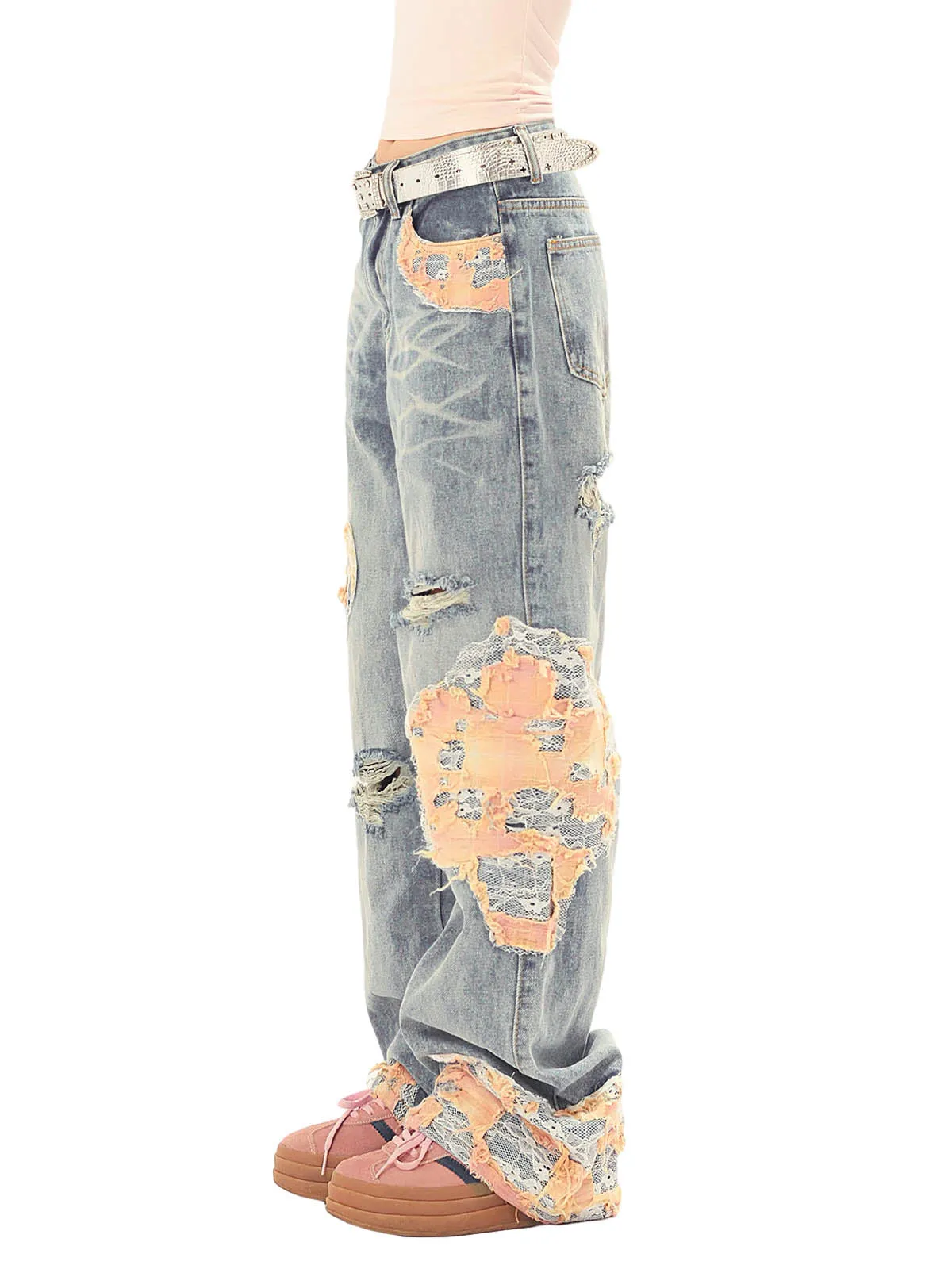 1984 Vintage Lace Patchwork Baggy Jeans