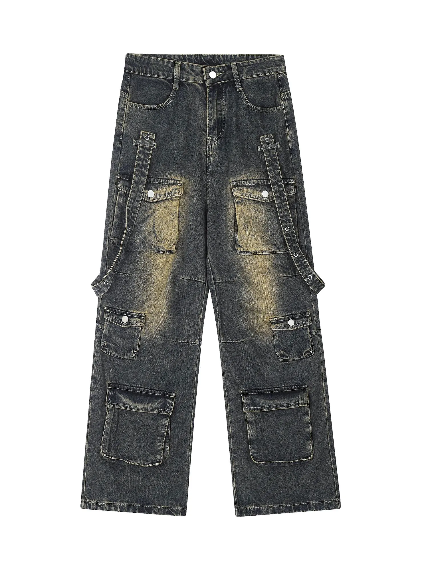 1984 Vintage Washed Web Rivets Hip-Hop Jeans