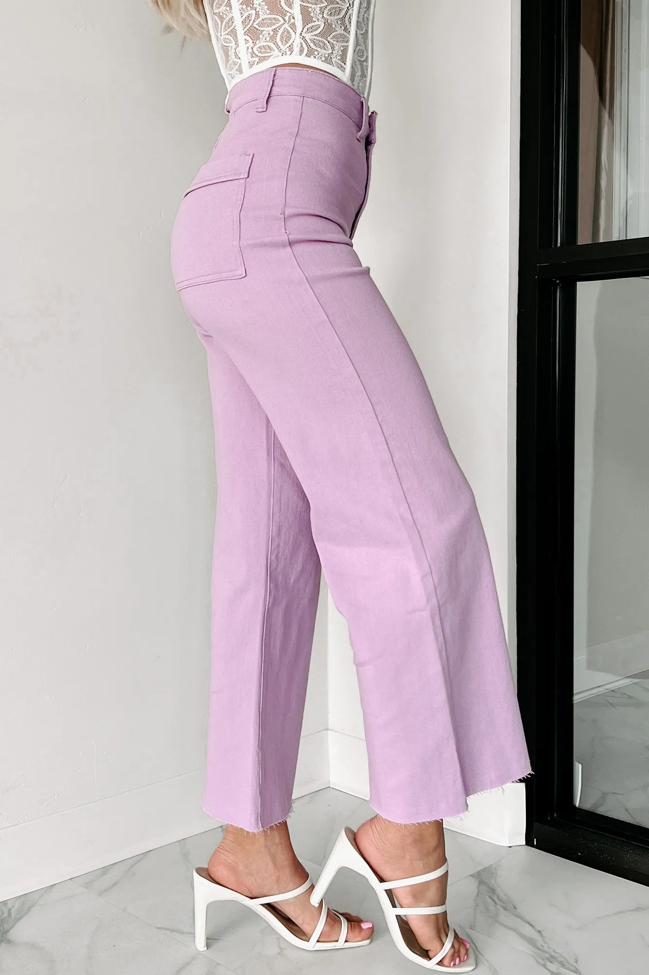 According To Plan High Rise Wide Leg Crop Jeans (Lavender)