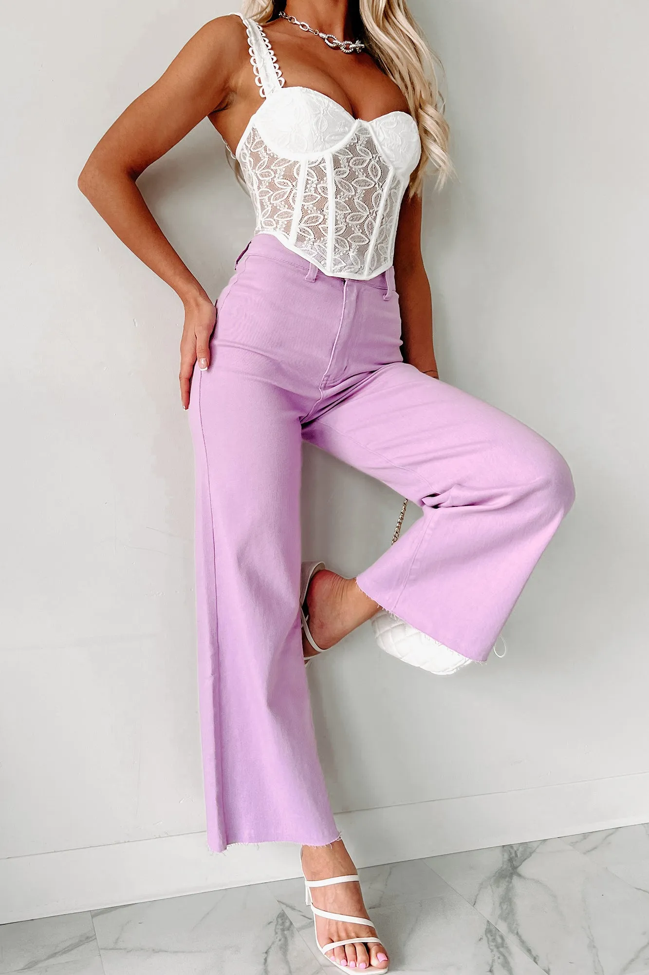 According To Plan High Rise Wide Leg Crop Jeans (Lavender)