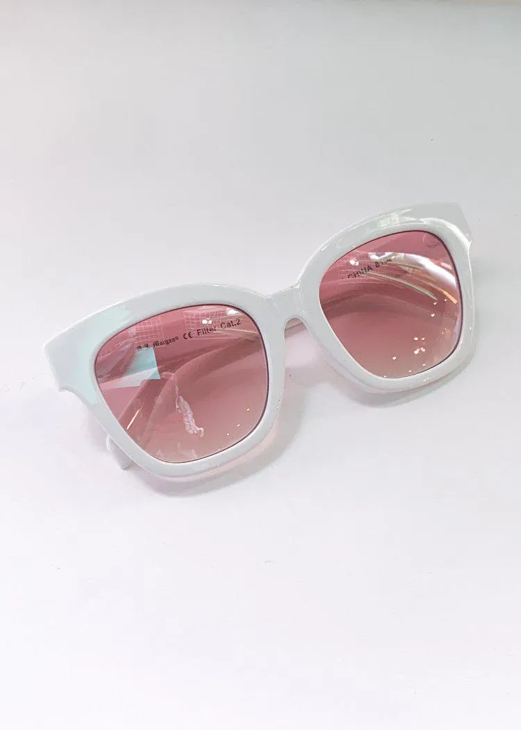 AJ Morgan Resplendid Square Cat Eye Sunglasses - White