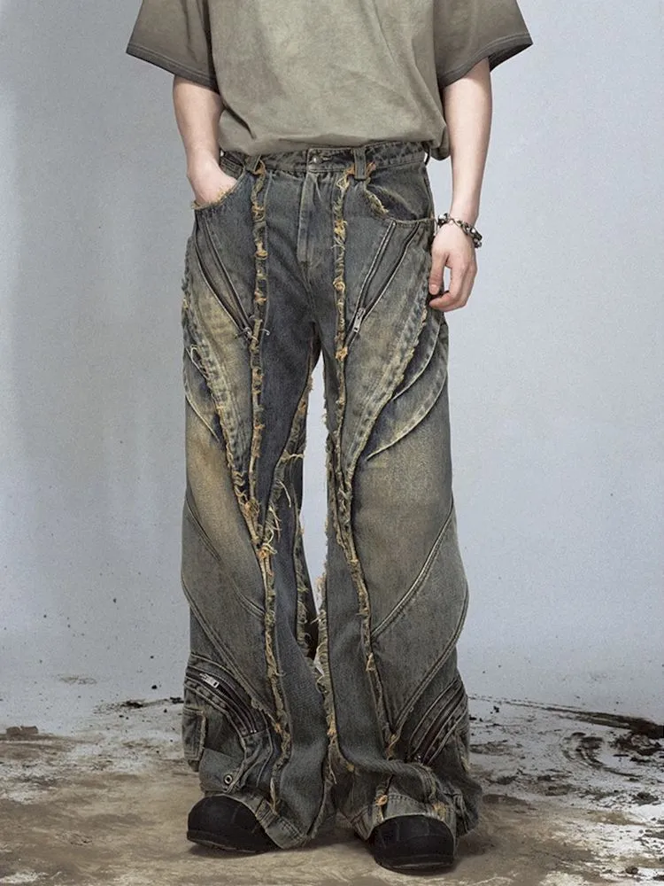 Alien Heavy Duty Destruction Raw Edge Patchwork Jeans【s0000008492】