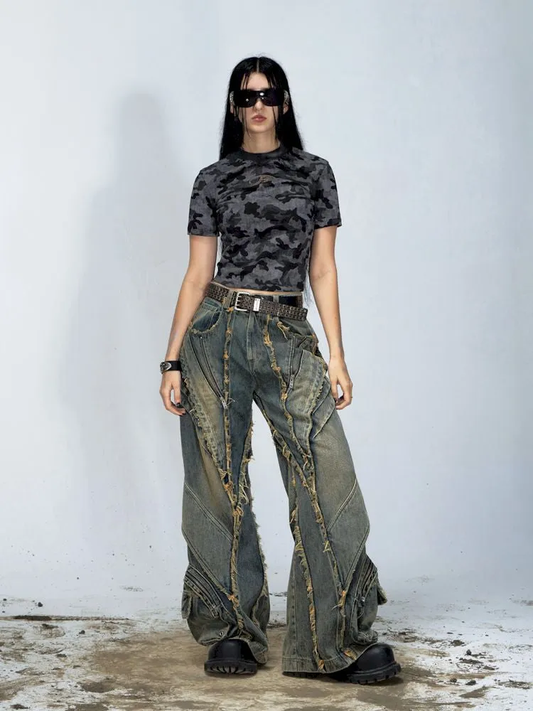 Alien Heavy Duty Destruction Raw Edge Patchwork Jeans【s0000008492】