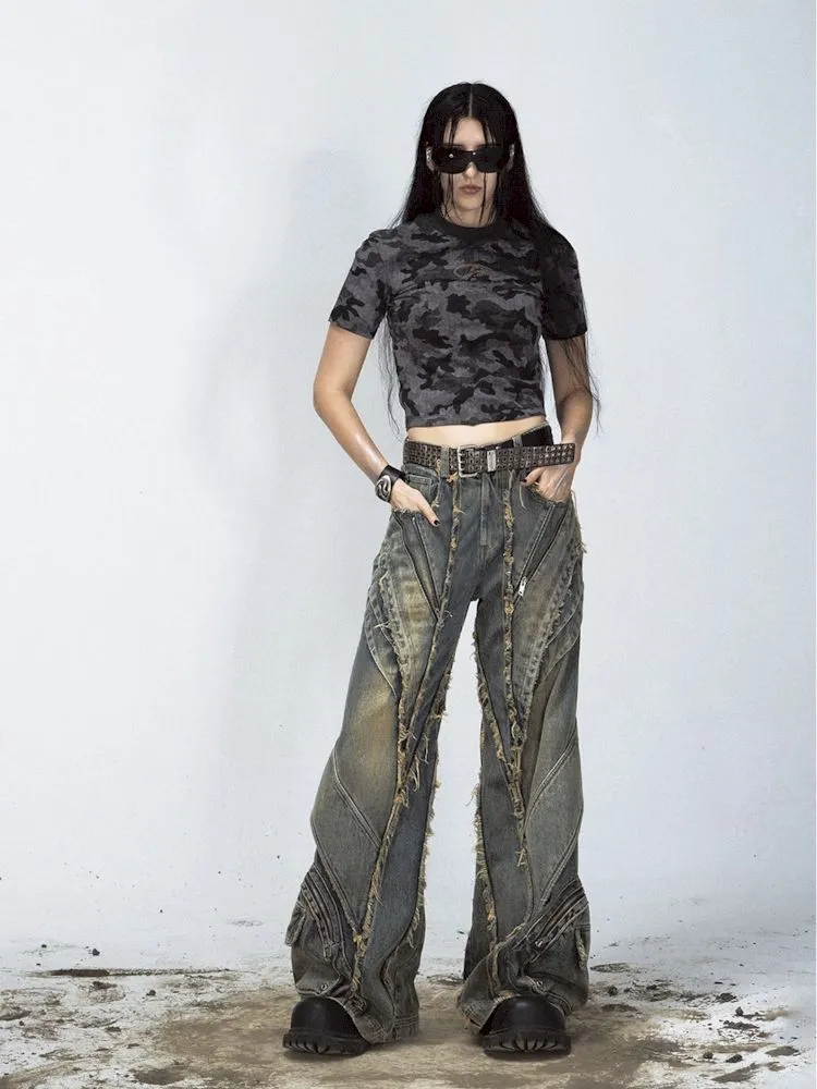 Alien Heavy Duty Destruction Raw Edge Patchwork Jeans【s0000008492】