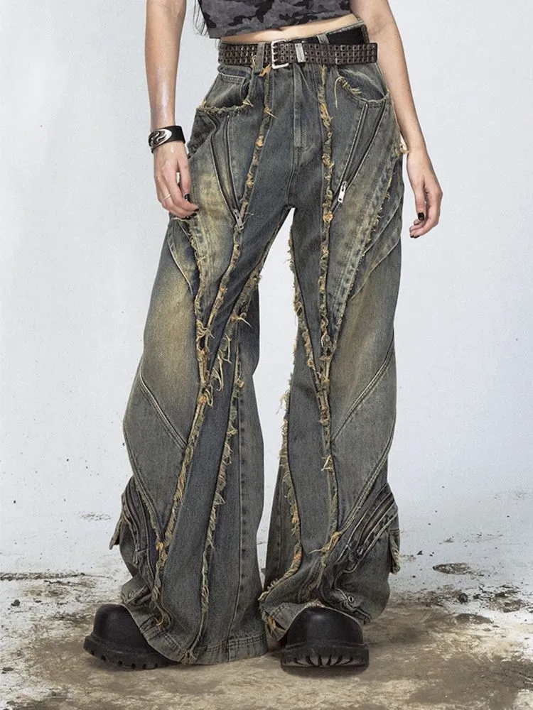 Alien Heavy Duty Destruction Raw Edge Patchwork Jeans【s0000008492】