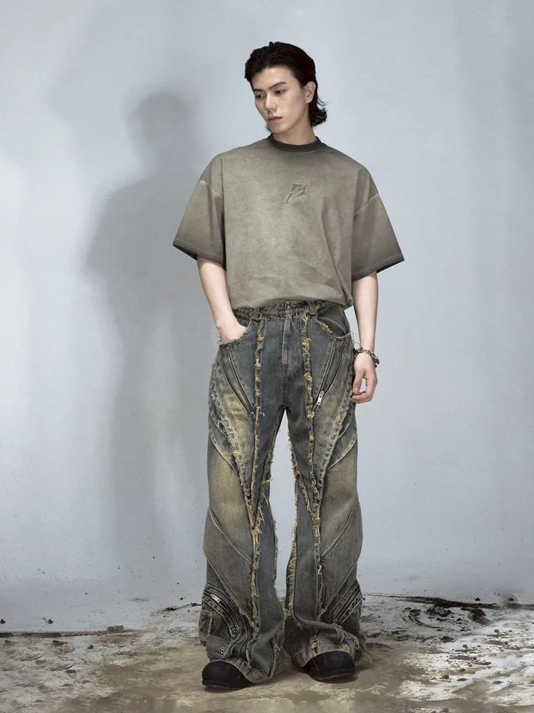 Alien Heavy Duty Destruction Raw Edge Patchwork Jeans【s0000008492】