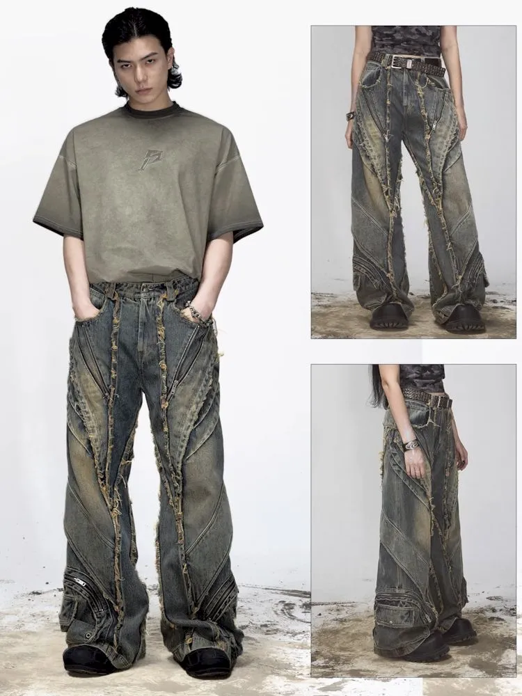 Alien Heavy Duty Destruction Raw Edge Patchwork Jeans【s0000008492】