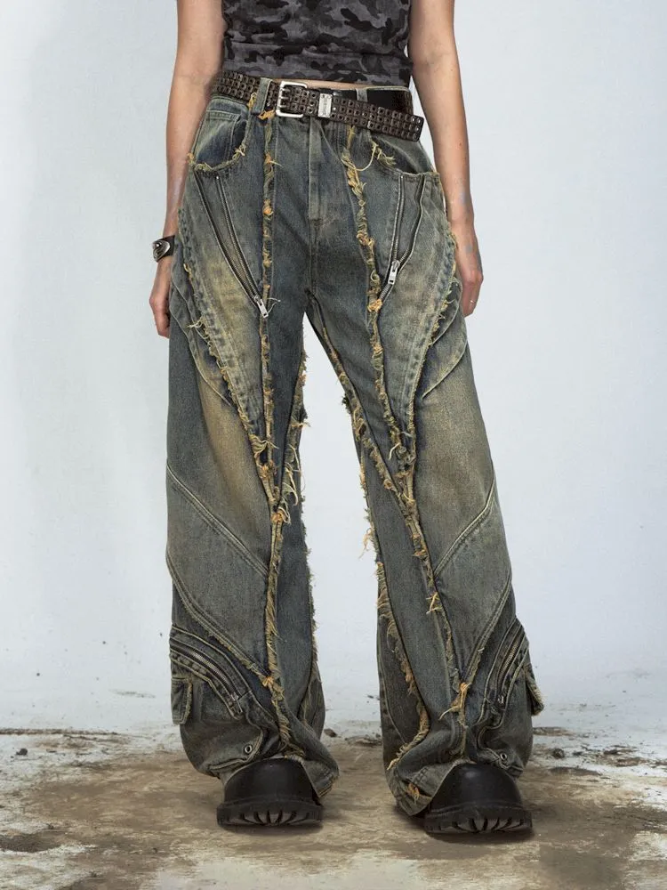 Alien Heavy Duty Destruction Raw Edge Patchwork Jeans【s0000008492】