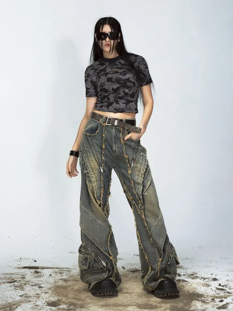 Alien Heavy Duty Destruction Raw Edge Patchwork Jeans【s0000008492】