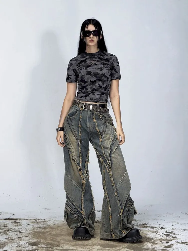 Alien Heavy Duty Destruction Raw Edge Patchwork Jeans【s0000008492】