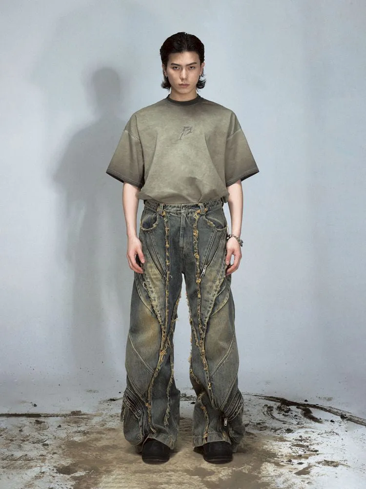 Alien Heavy Duty Destruction Raw Edge Patchwork Jeans【s0000008492】