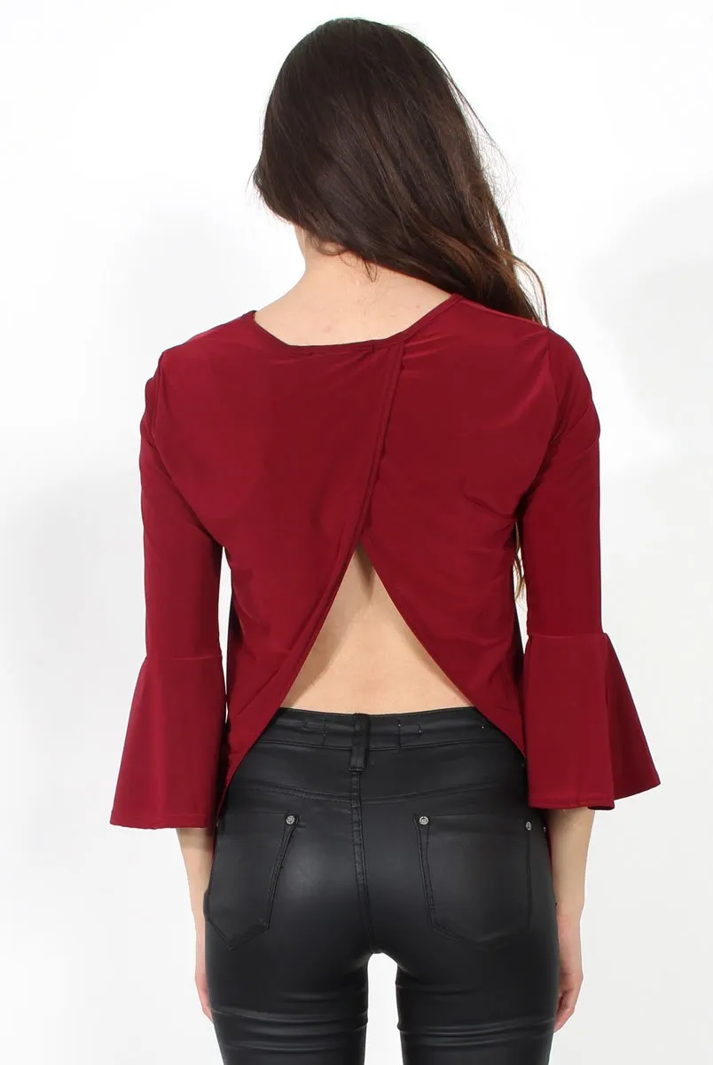 Alyssa Wine Split Back Bell Sleeved Top