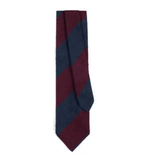 Bigi Shantung Silk Wide Stripe Tie: Navy/Burgundy