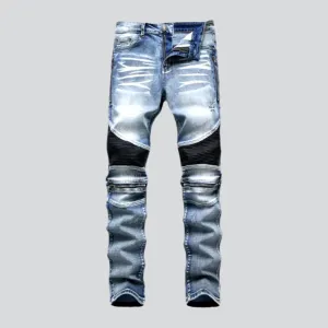 Biker men sanded jeans