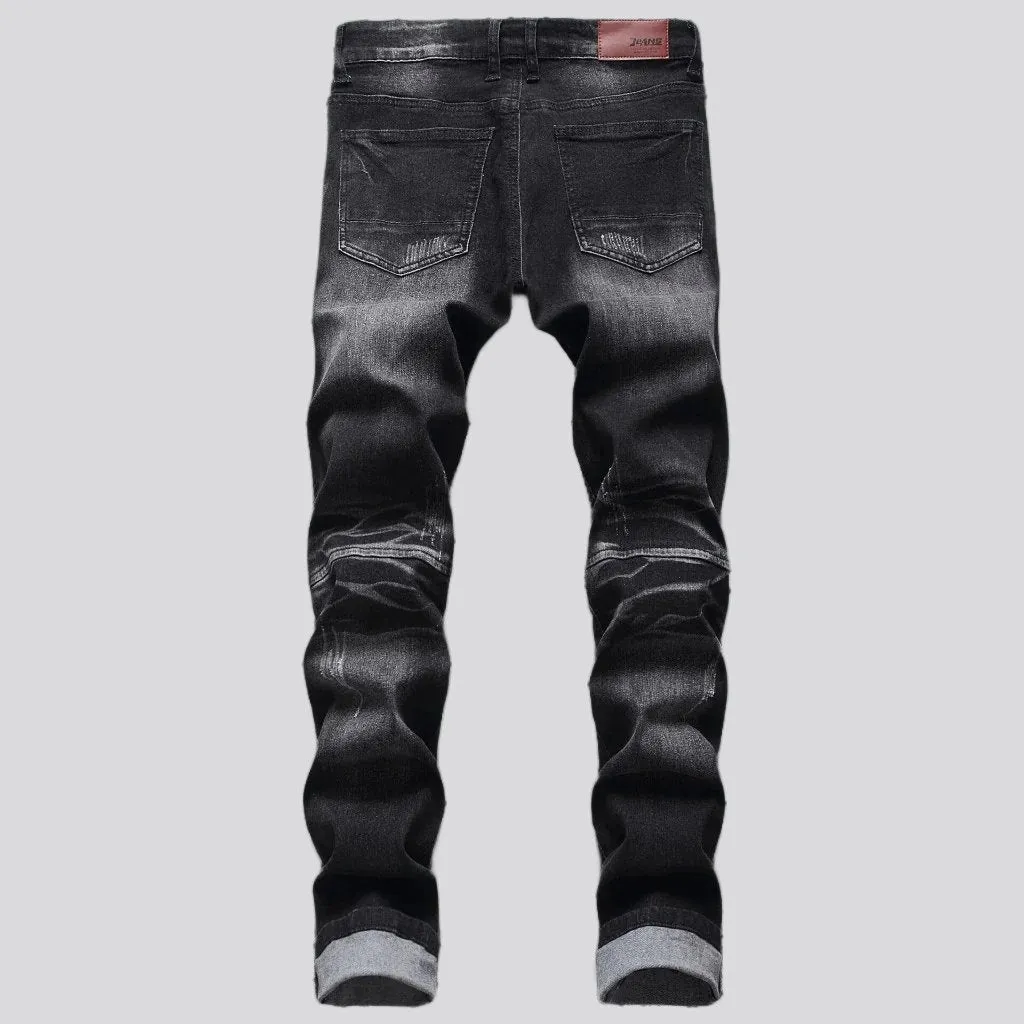 Biker men sanded jeans