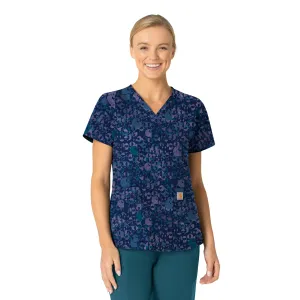 Carhartt Women's V-Neck Print Scrub Top - Geo Logo Navy