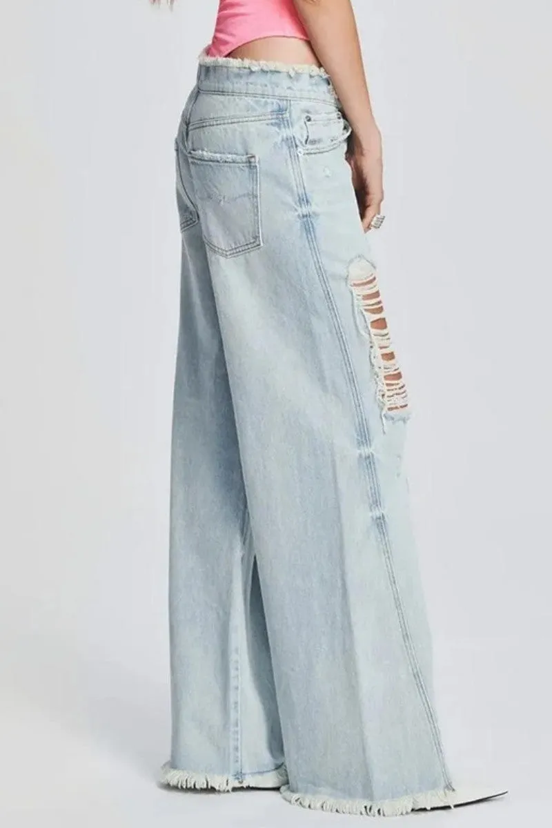 Casual Solid Ripped Patchwork Mid Waist Regular Denim Jeans (Subject To The Actual Object,4 Colors)