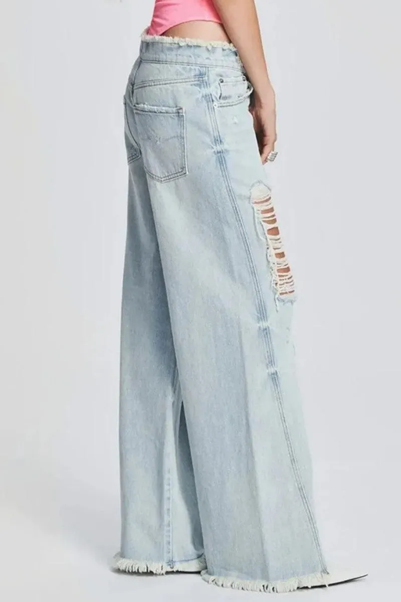 Casual Solid Ripped Patchwork Mid Waist Regular Denim Jeans (Subject To The Actual Object,4 Colors)