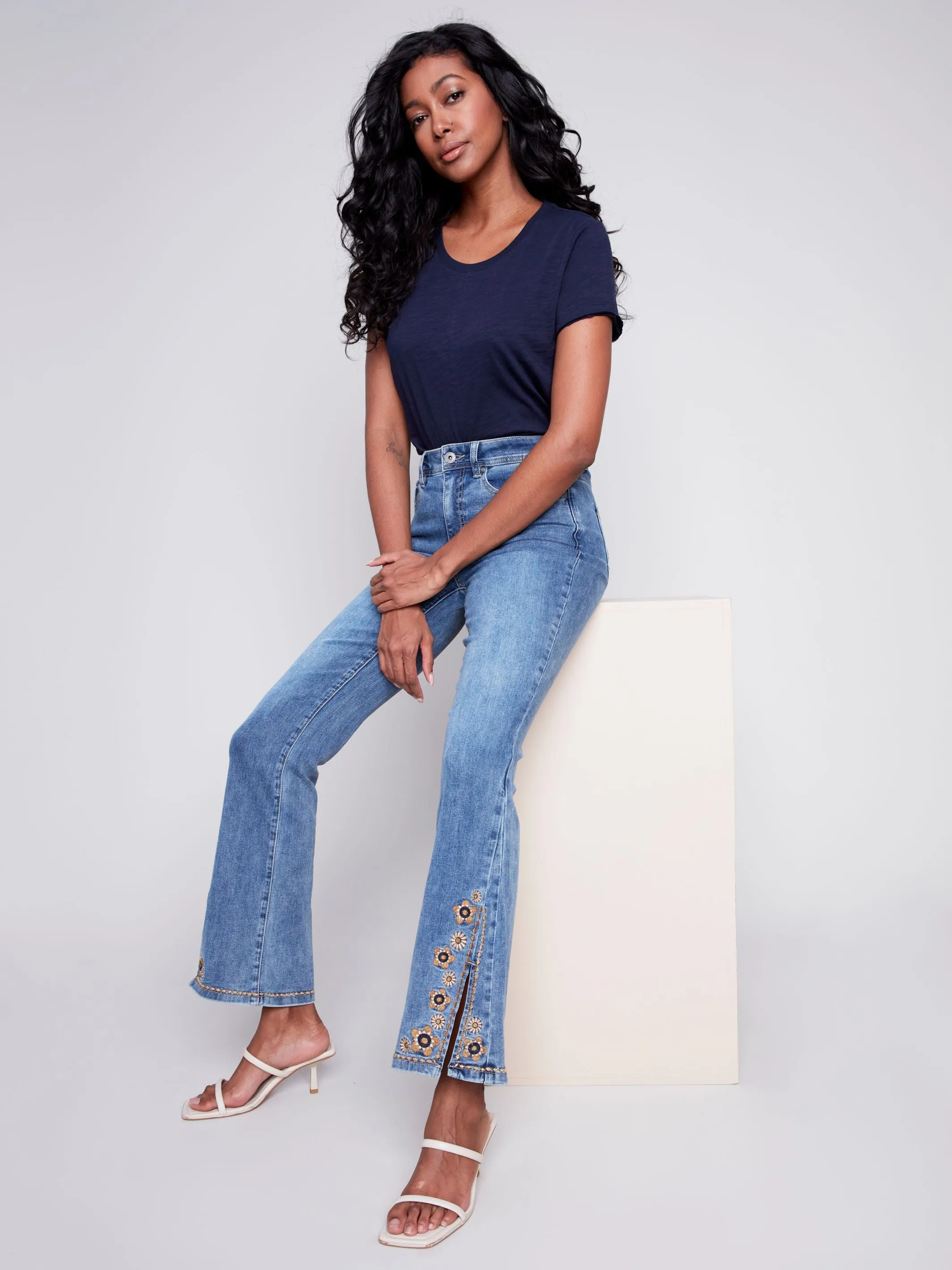 Charlie B- Embroidered Bell Bottom Jean