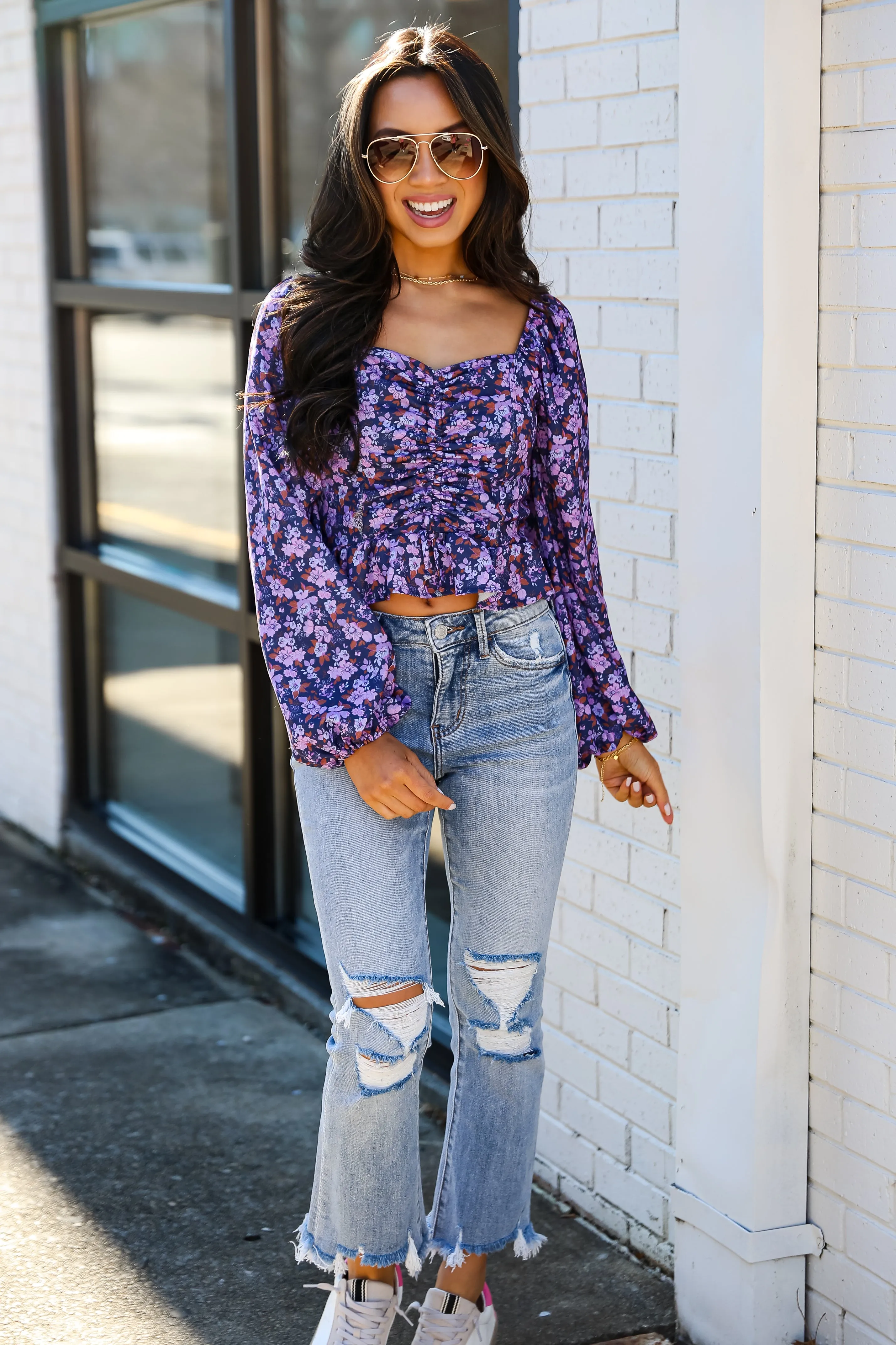 Cindy Light Wash Distressed Crop Flare Jeans Plus