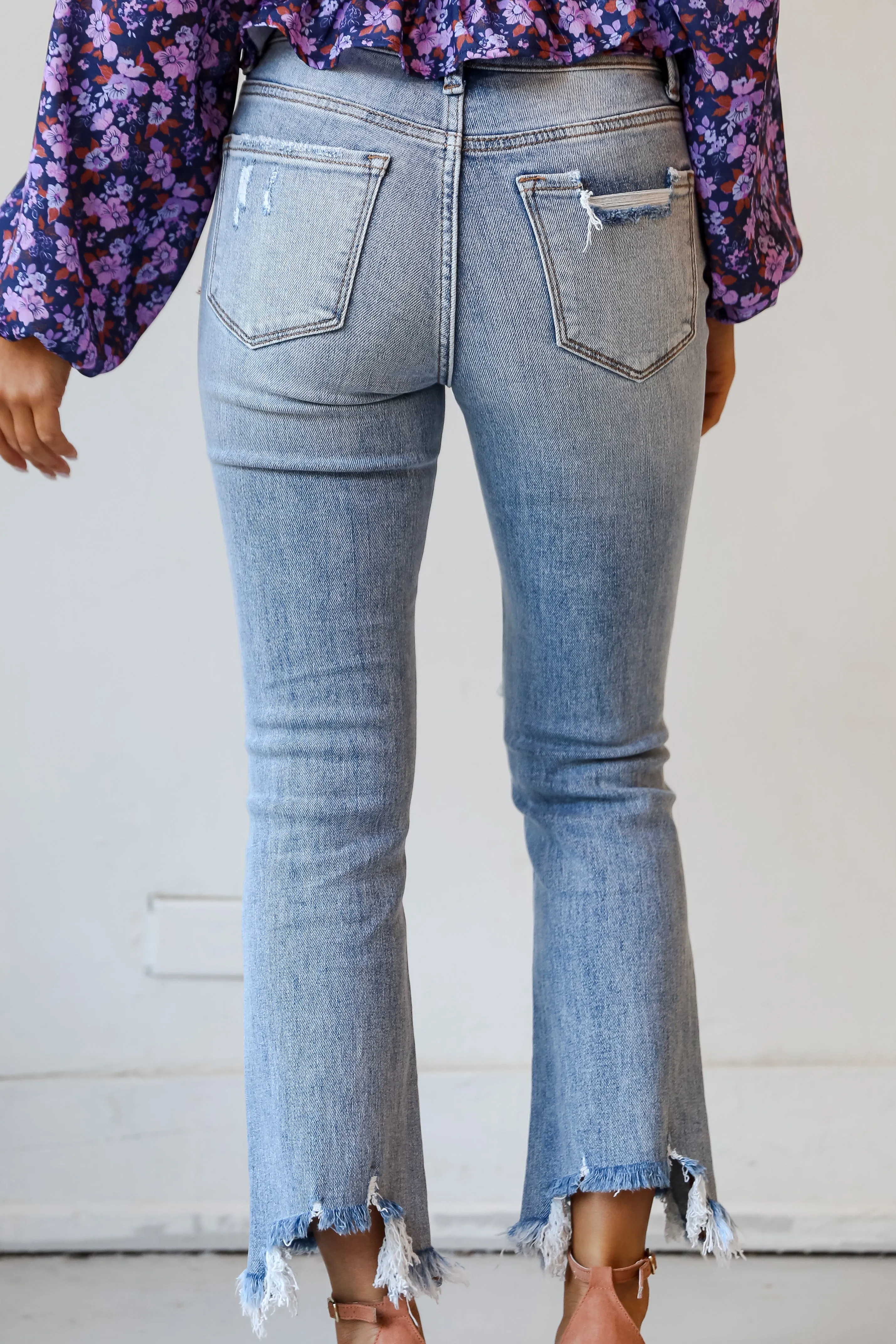 Cindy Light Wash Distressed Crop Flare Jeans Plus