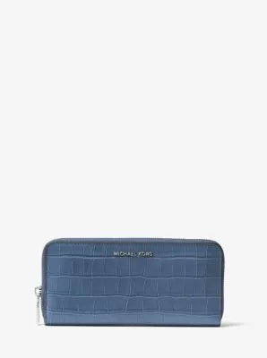 Crocodile-Embossed-Leather Continental Wallet