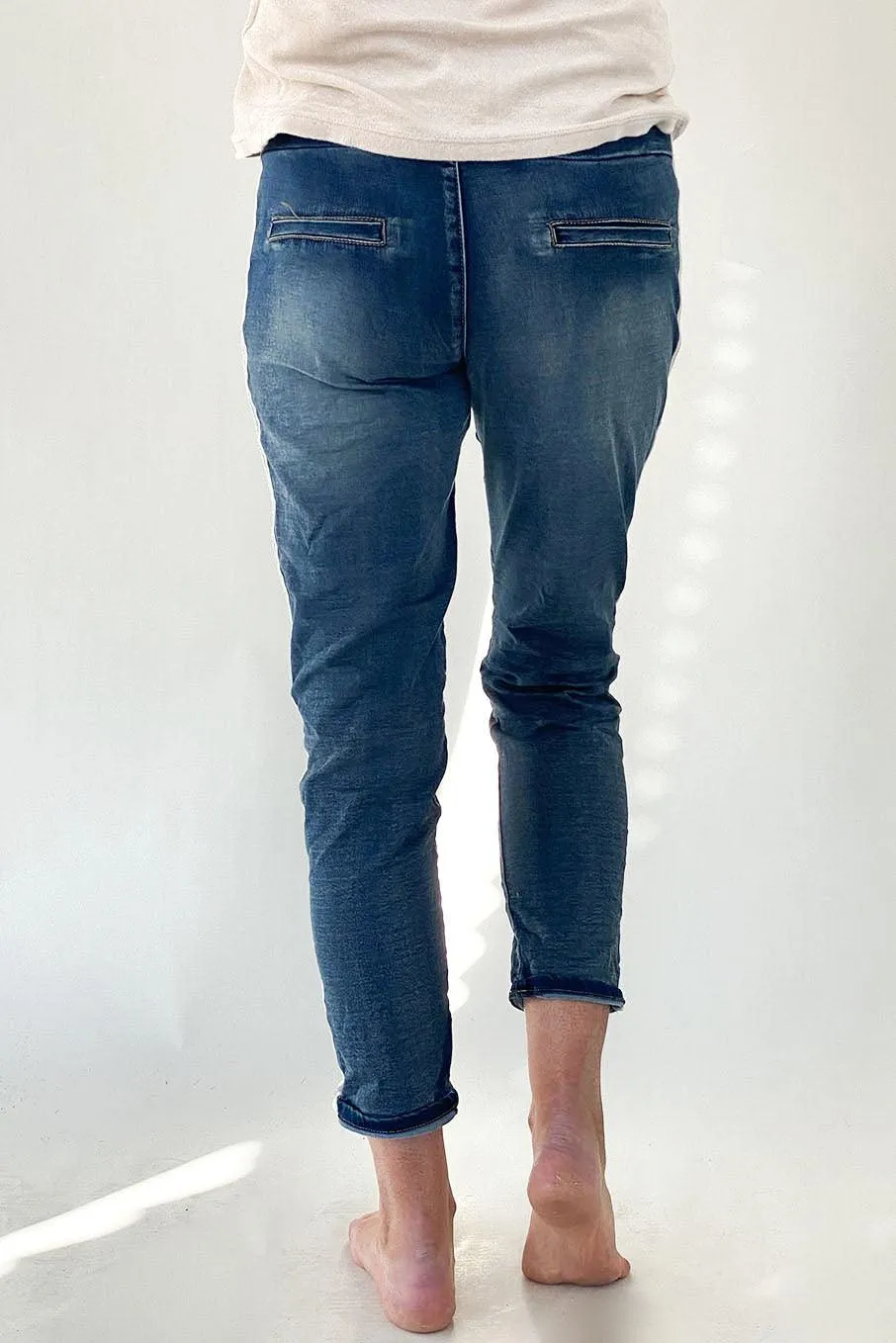 Denim Jogger with Silver Trim