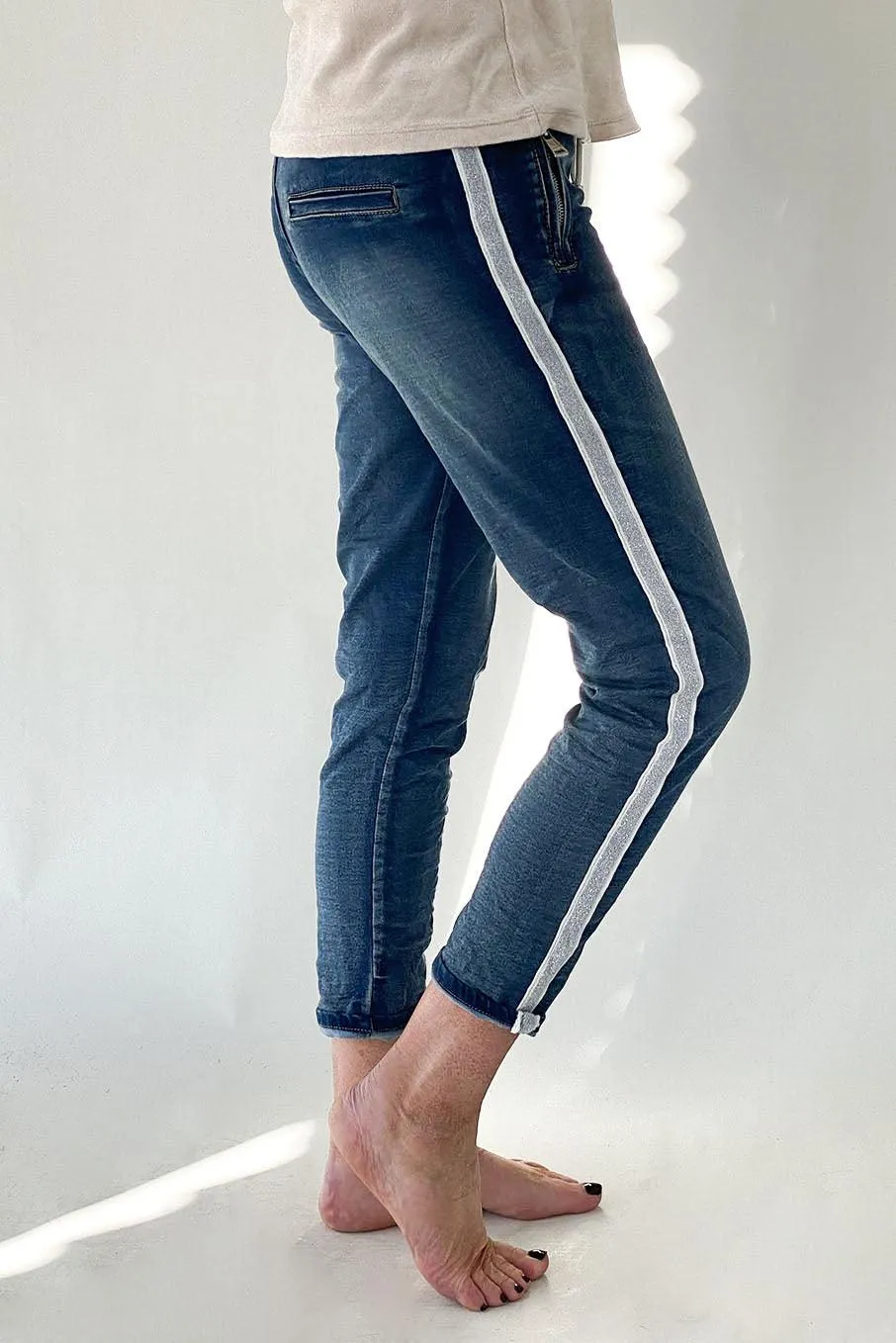 Denim Jogger with Silver Trim