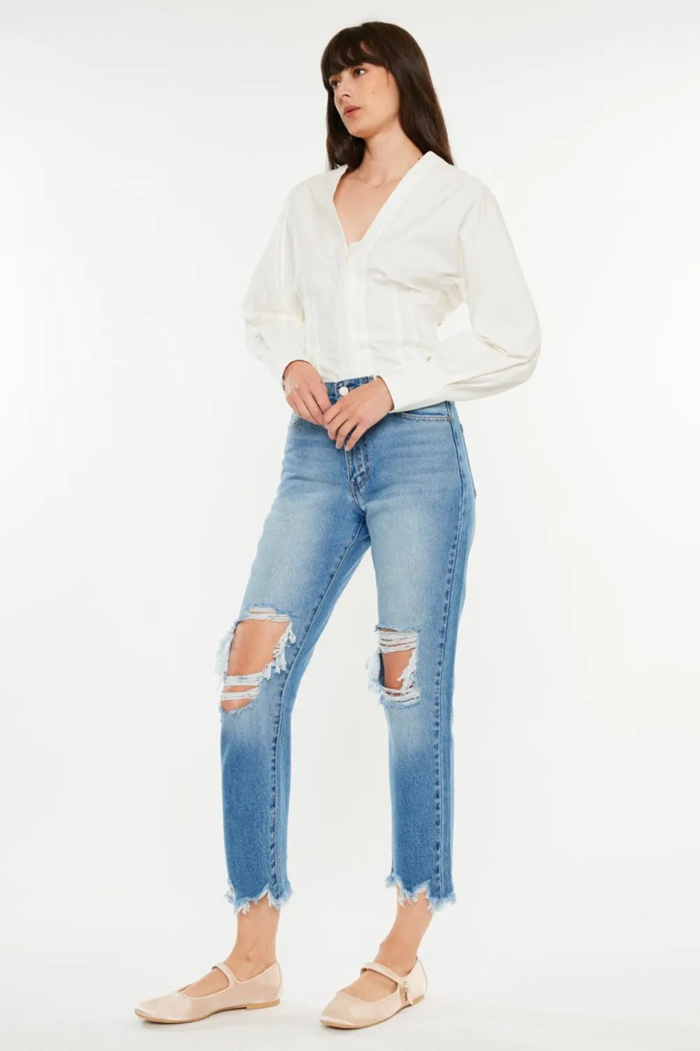 Distressed Frayed Hem Cropped Jeans