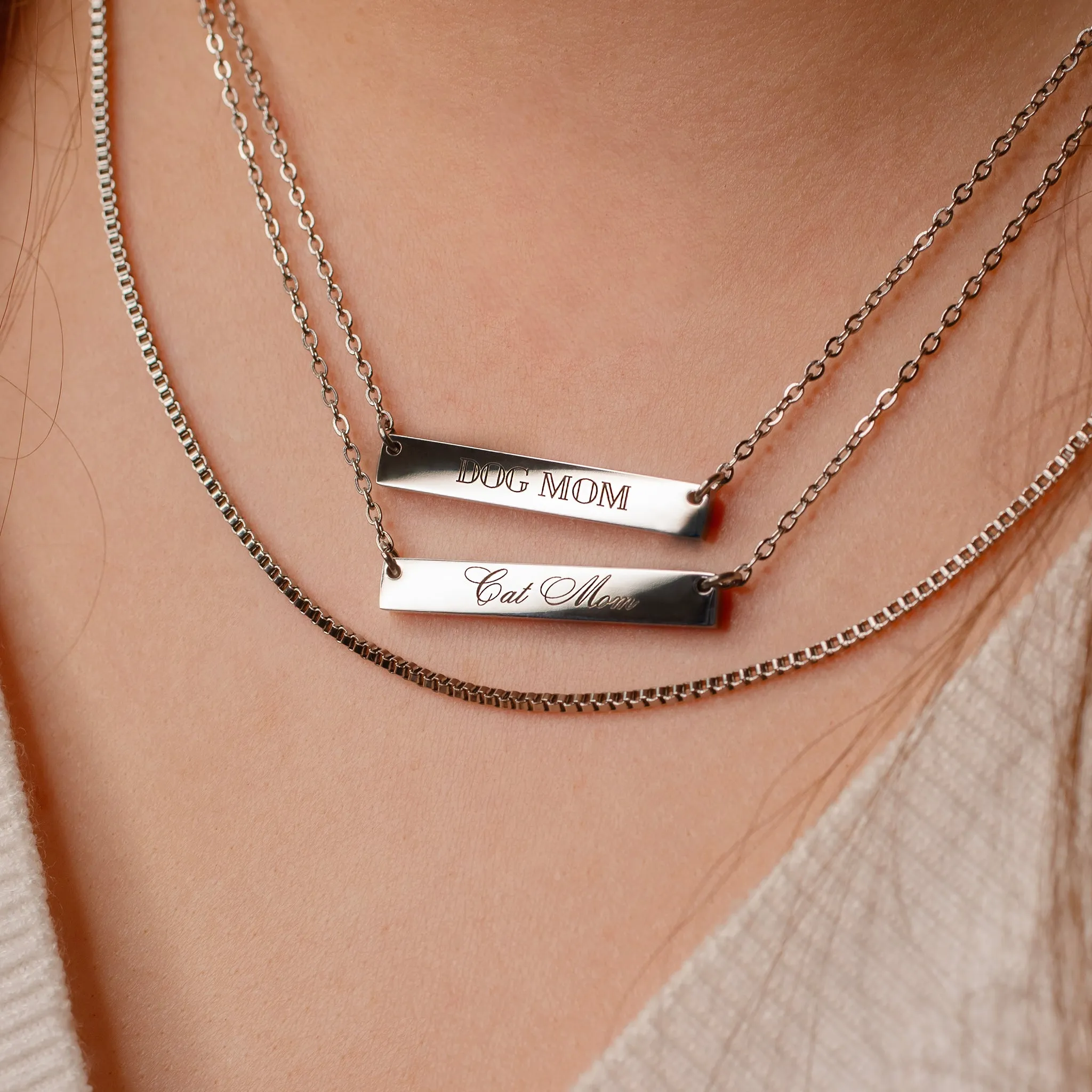 Dog Mom Horizontal Engraved Bar Necklace