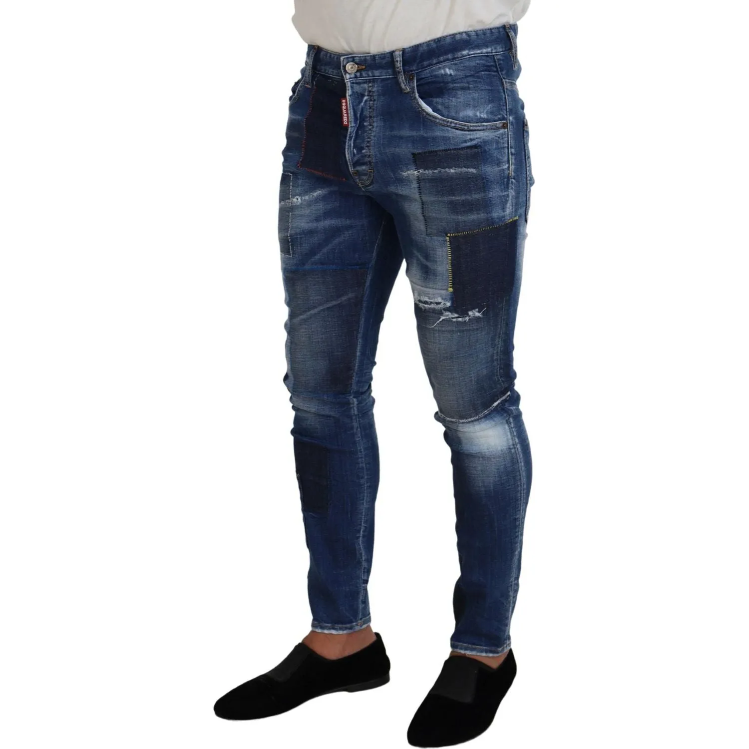 Dsquared² Blue Washed Patchwork Skinny Men Denim Jeans