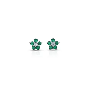 Flower Design Green Stone Silver Earrings