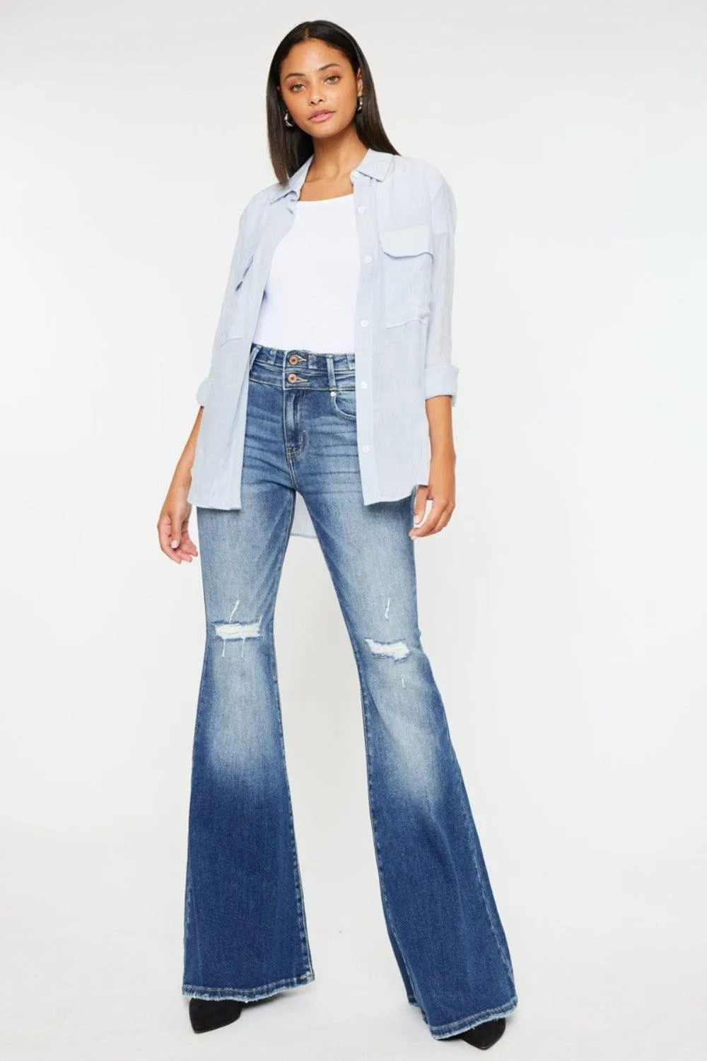 High Rise Wide Waistband Flare Jeans