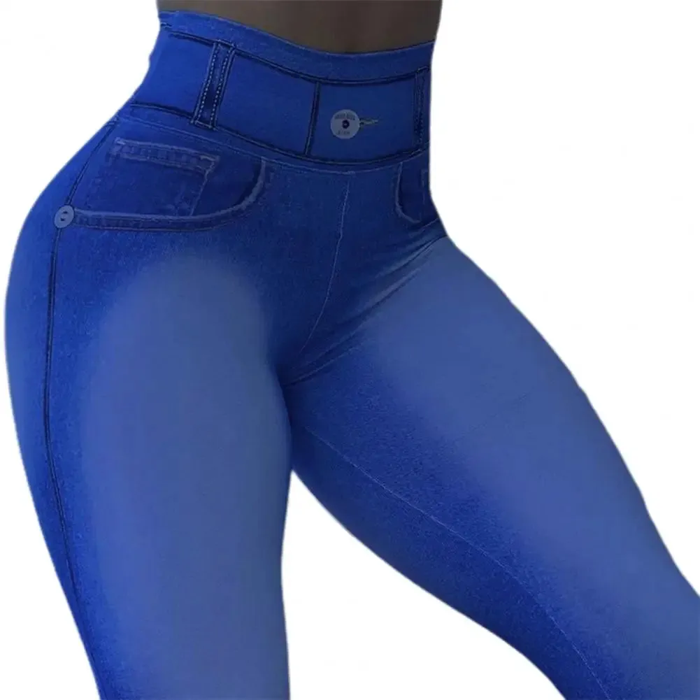 High Waist Tummy Control Butt Lifting Fitness Leggings Gradient Color Push Up Imitation Jeans Skinny Women Yoga Pants Activewear