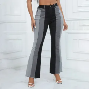 High Waisted Wide Leg Contrast Color Bell Bottom Jeans