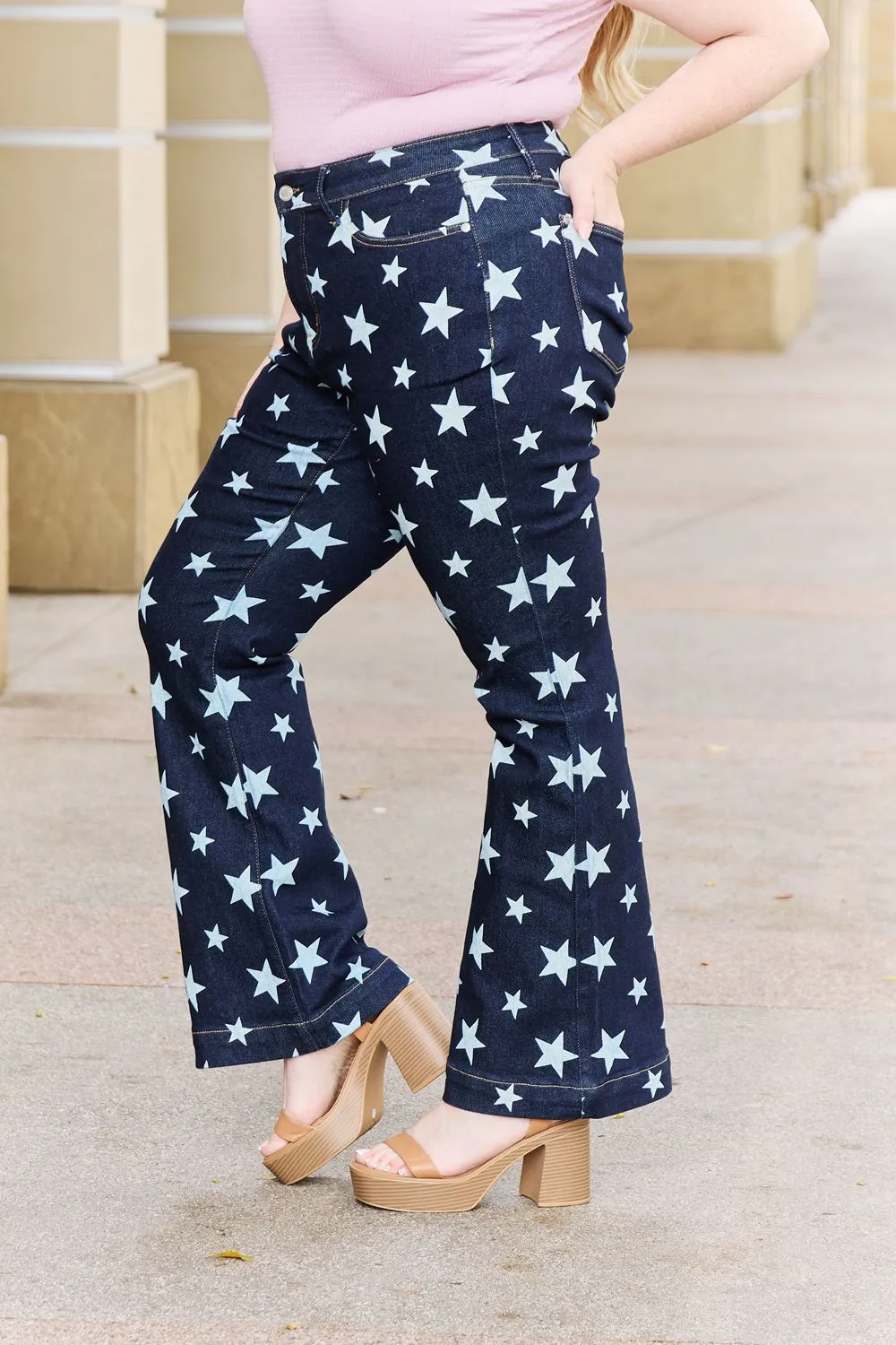 Janelle Full Size High Waist Star Print Flare Jeans