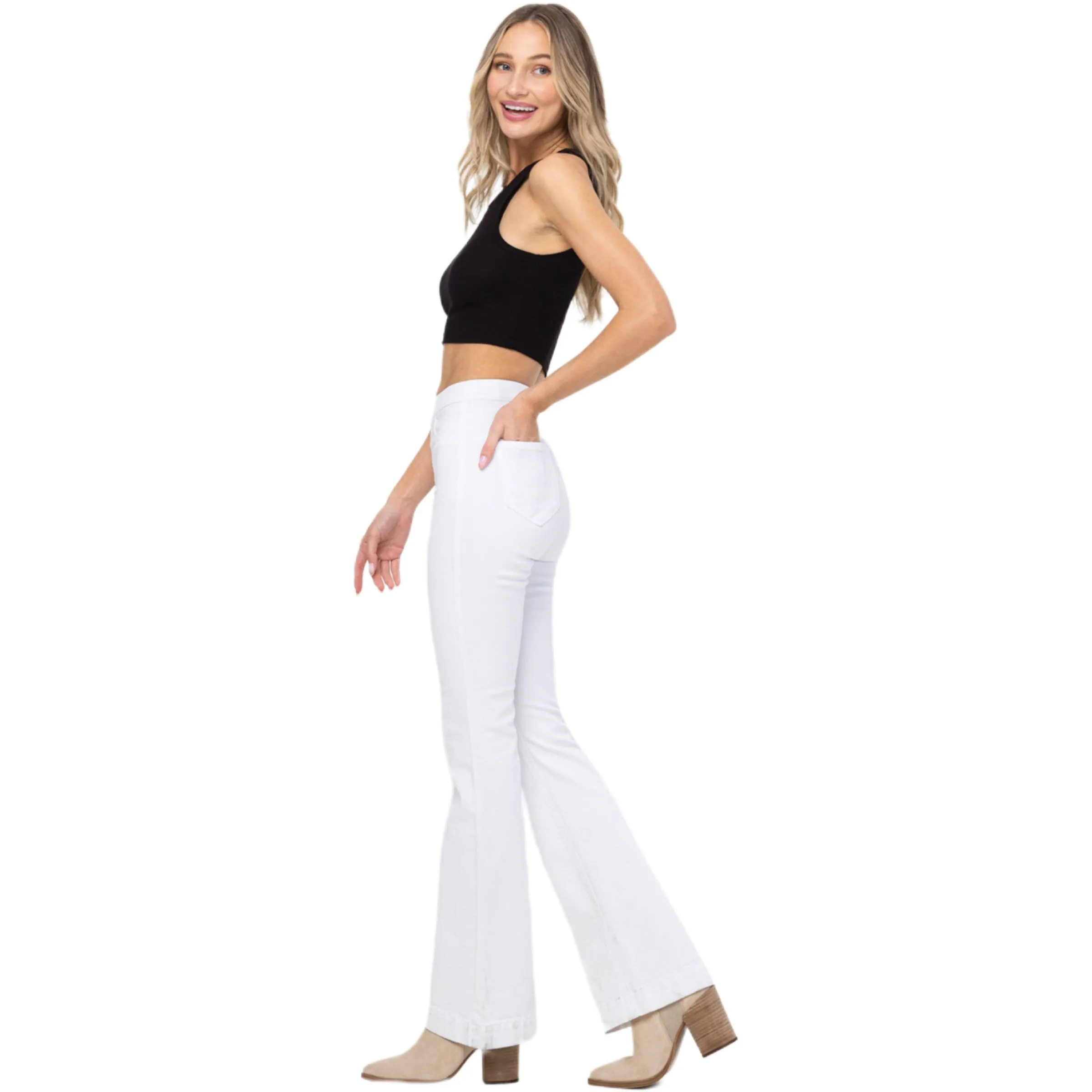 Jelly Jeans High Rise Pull On Flares in White Size S, M, L, XL