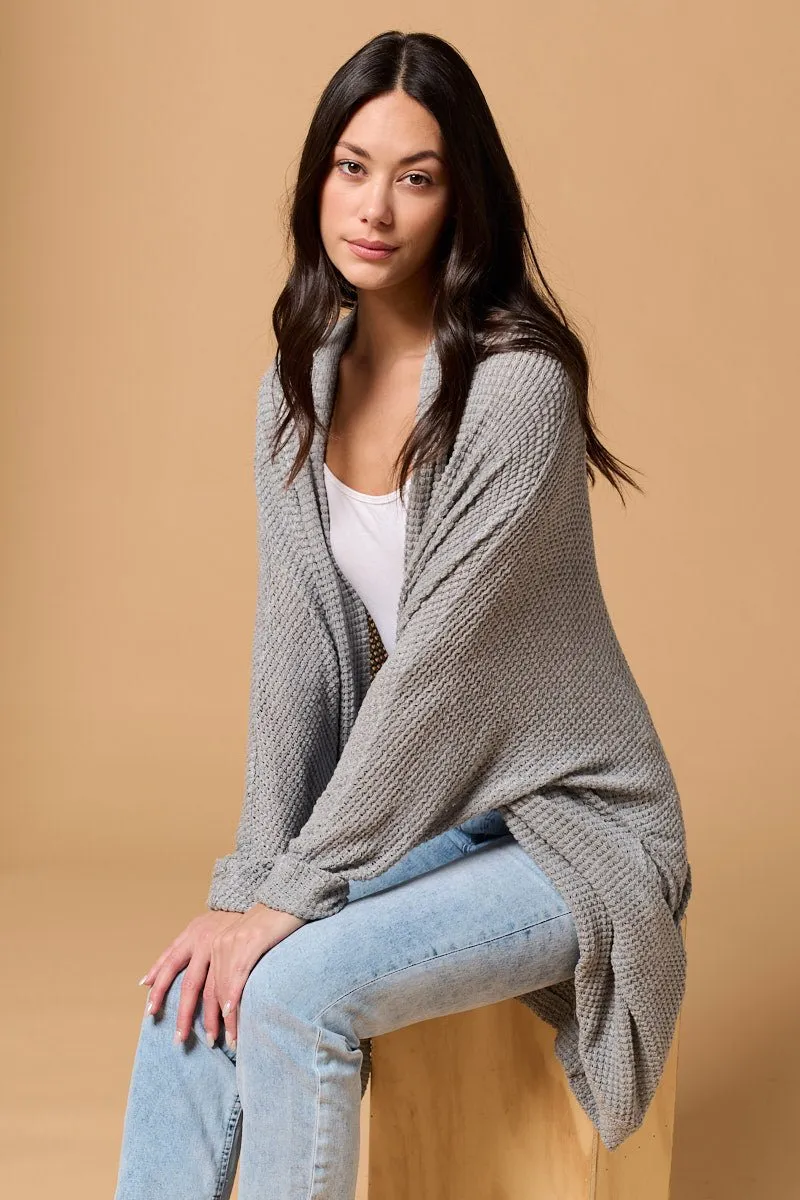 Karla Long Oversized Waffle Knit Cardigan with Pockets