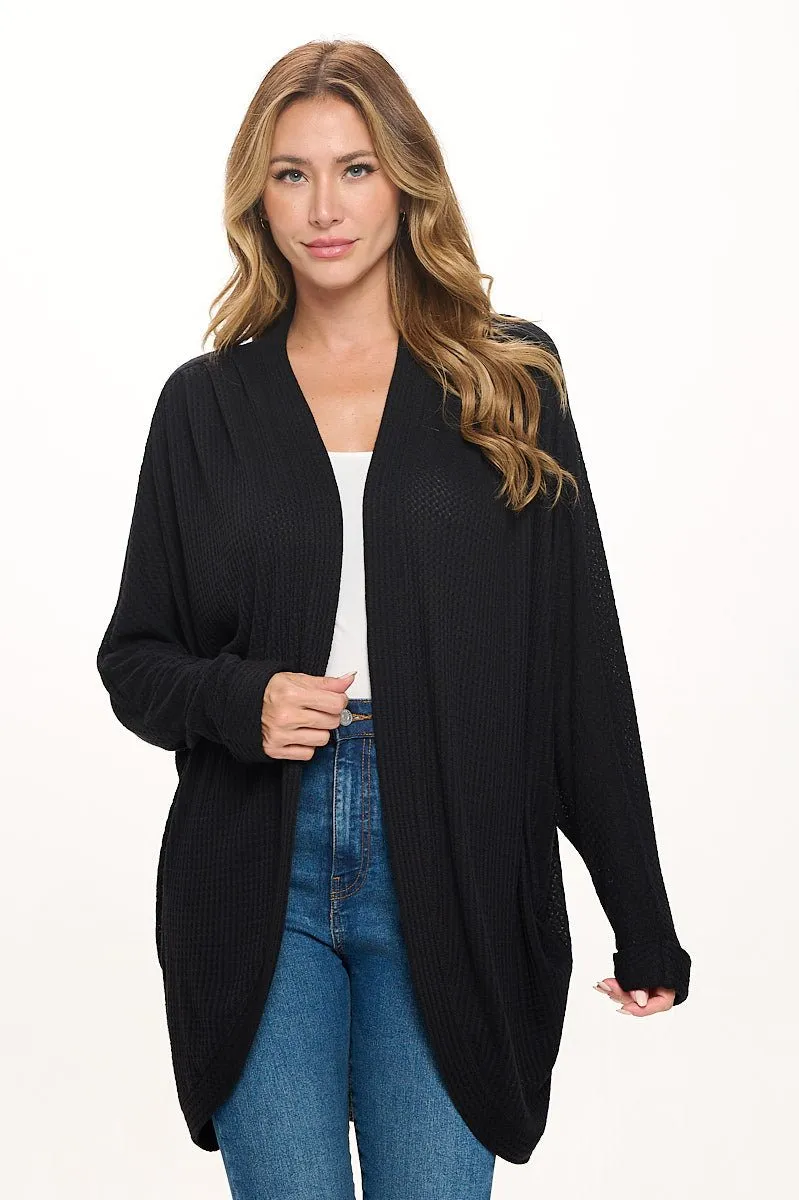 Karla Long Oversized Waffle Knit Cardigan with Pockets