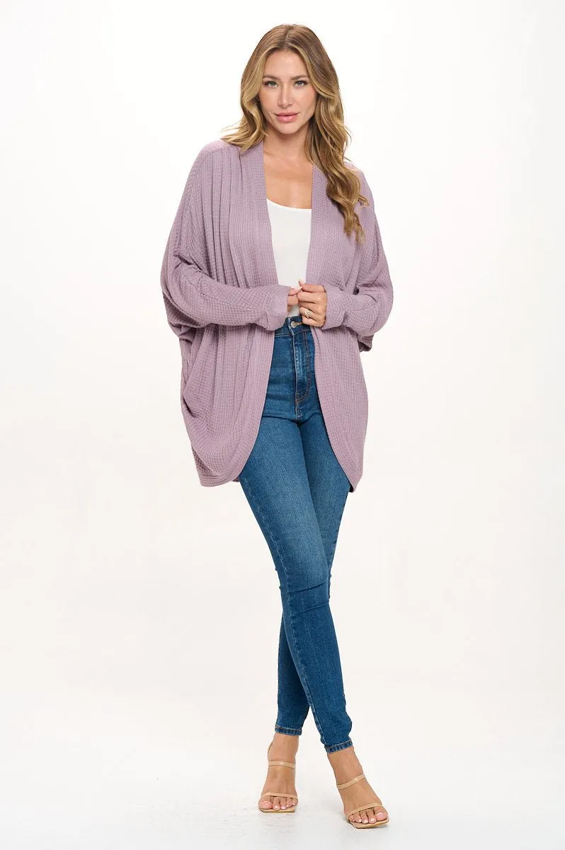 Karla Long Oversized Waffle Knit Cardigan with Pockets