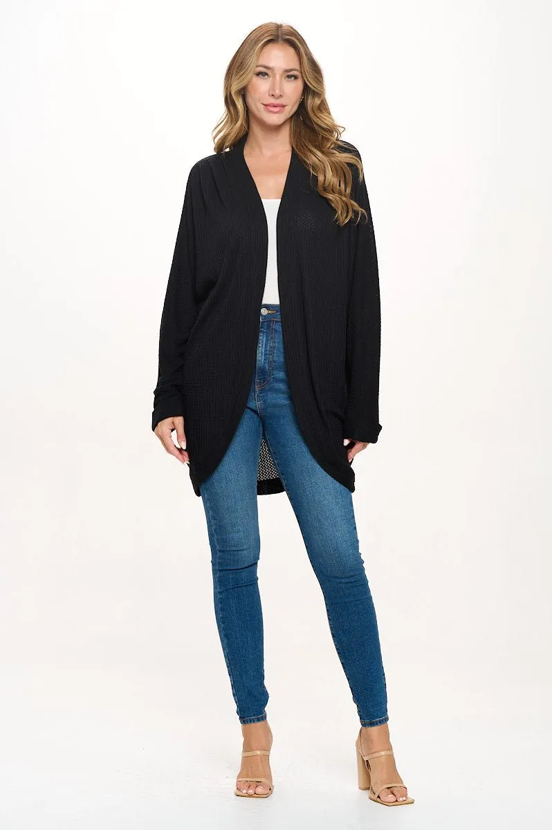 Karla Long Oversized Waffle Knit Cardigan with Pockets