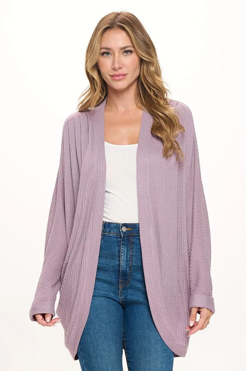 Karla Long Oversized Waffle Knit Cardigan with Pockets