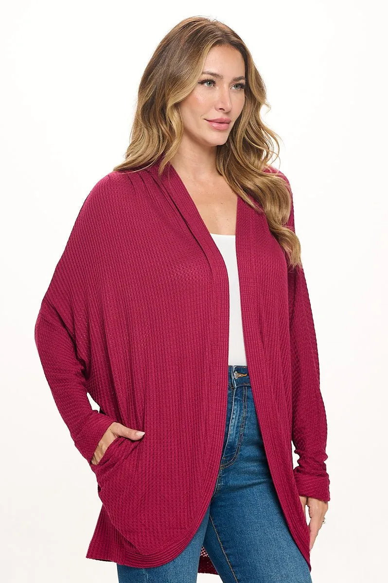 Karla Long Oversized Waffle Knit Cardigan with Pockets