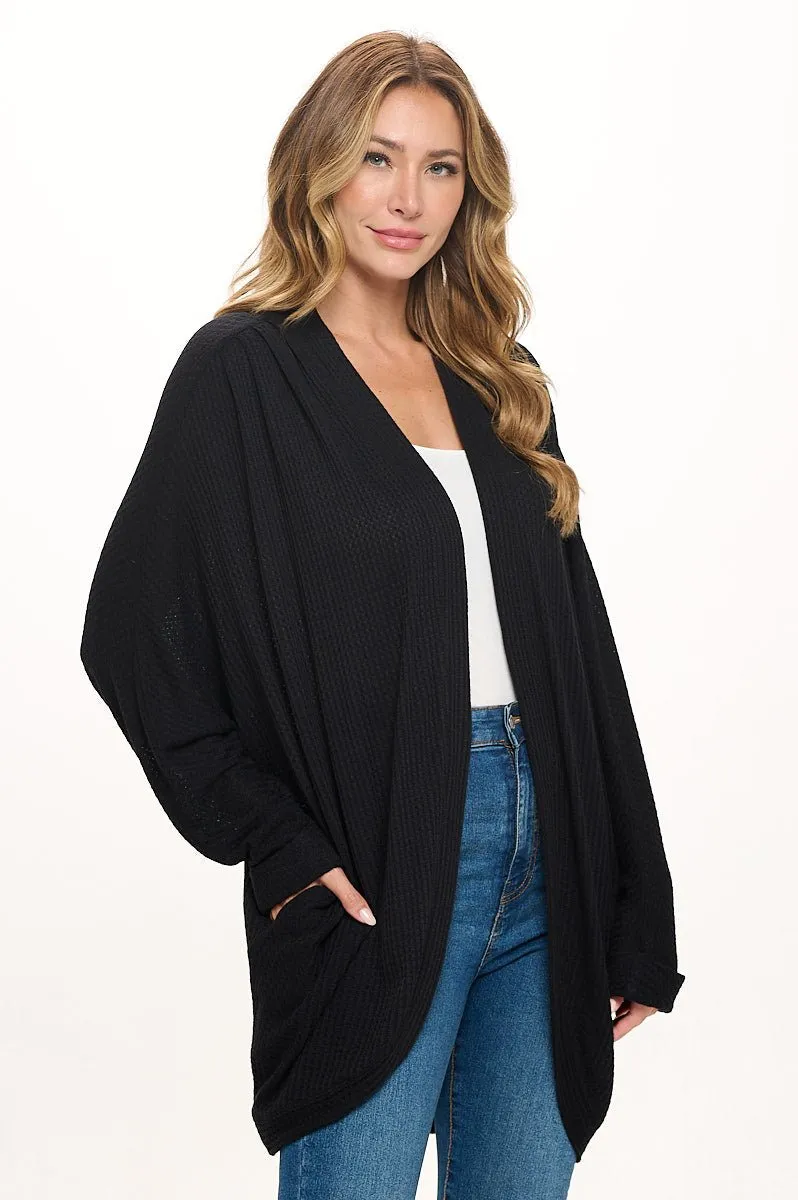 Karla Long Oversized Waffle Knit Cardigan with Pockets