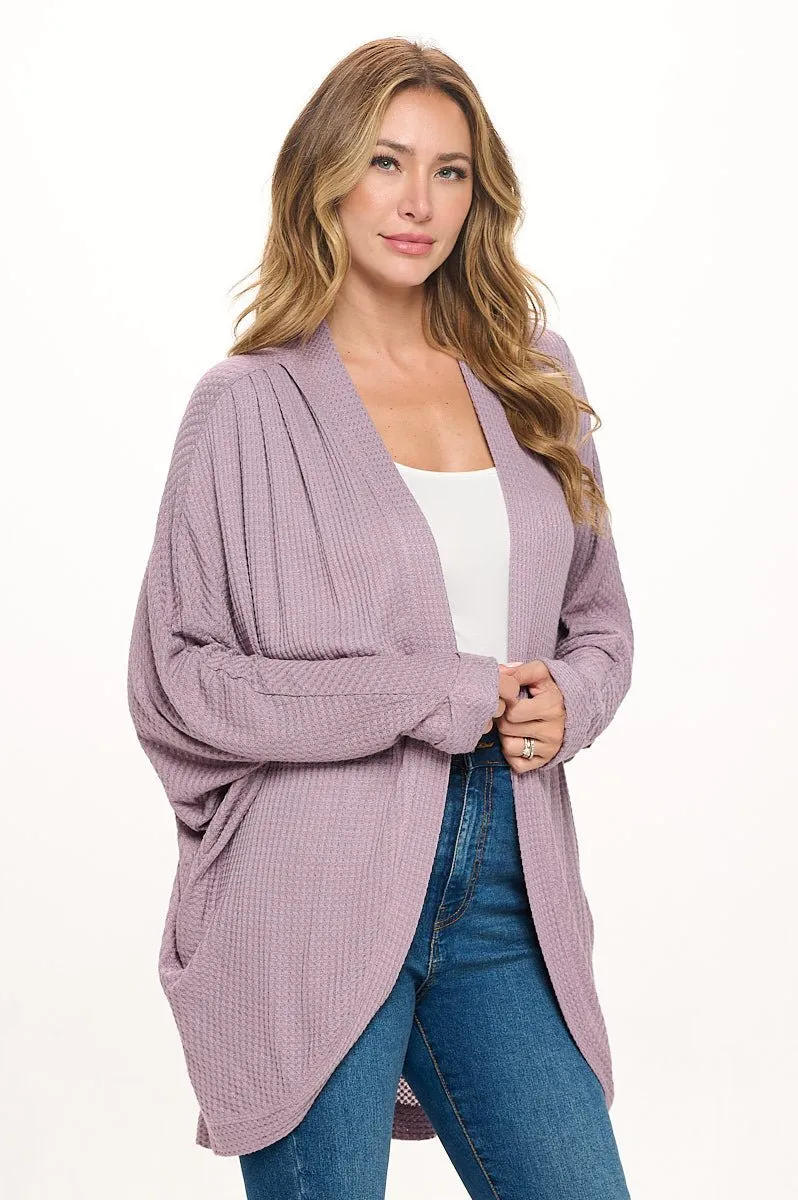 Karla Long Oversized Waffle Knit Cardigan with Pockets