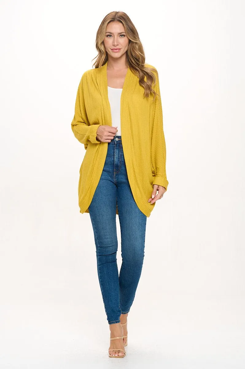 Karla Long Oversized Waffle Knit Cardigan with Pockets