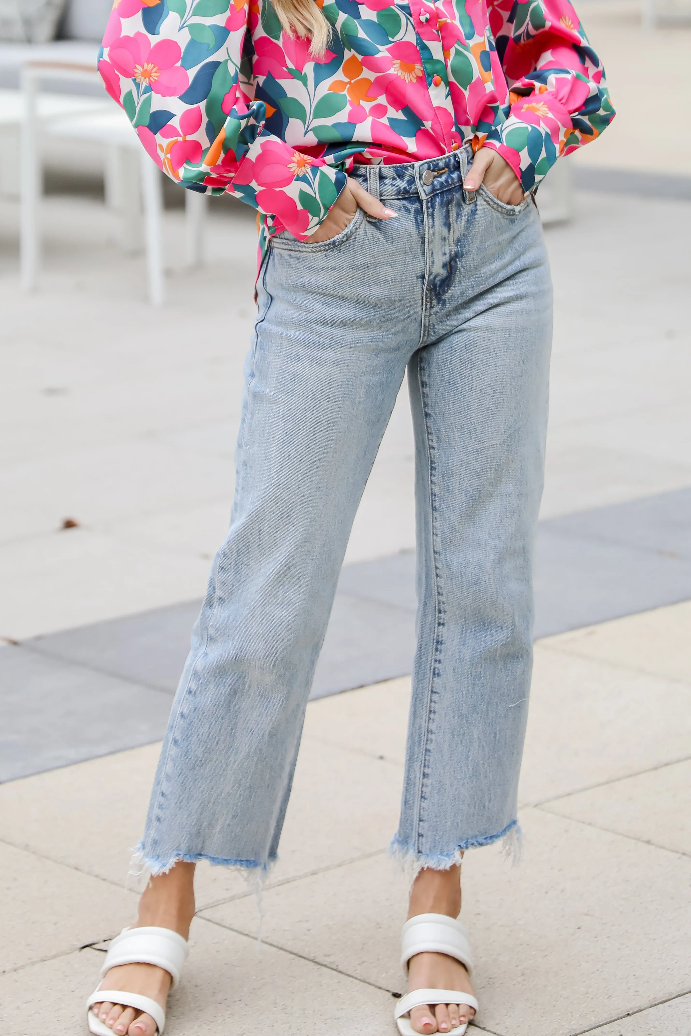 Kendall Light Wash Distressed Dad Jeans